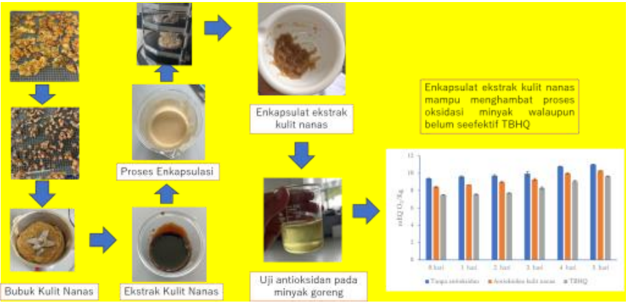 ENKAPSULASI EKSTRAK KULIT NANAS YANG DIPEROLEH DENGAN EKSTRAKSI ENZIM SELULASE BERBANTU ULTRASONIK DAN PENGARUHNYA TERHADAP STABILITAS OKSIDATIF MINYAK GORENG